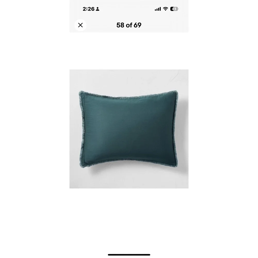 Casaluna King Pillow Sham Linen-Blend OEKO-TEX Soft Feel Teal Blue